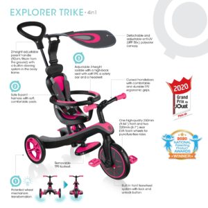 GLOBBER EXPLORER TRIKE 4 IN 1 FUCHSIA (WHEADREST) - Image 2