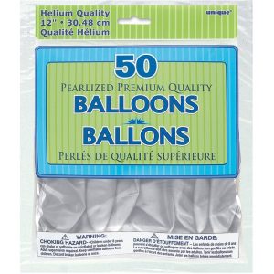 Pearlised Latex Shimmering Silver Balloons, Pack of 50